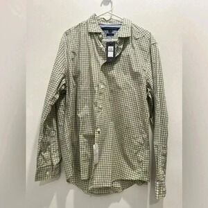 Tommy Hilfiger Men's Custom Fit Blue/Yellow Check Long Sleeve Button-Up Shirt L‌